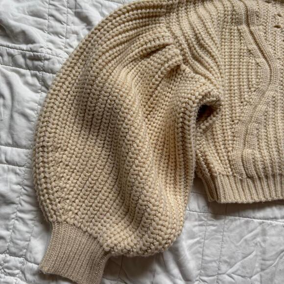 Top Shop Cream chunky cropped knit sweater oversized sz small balloon sleeves - Picture 5 of 8